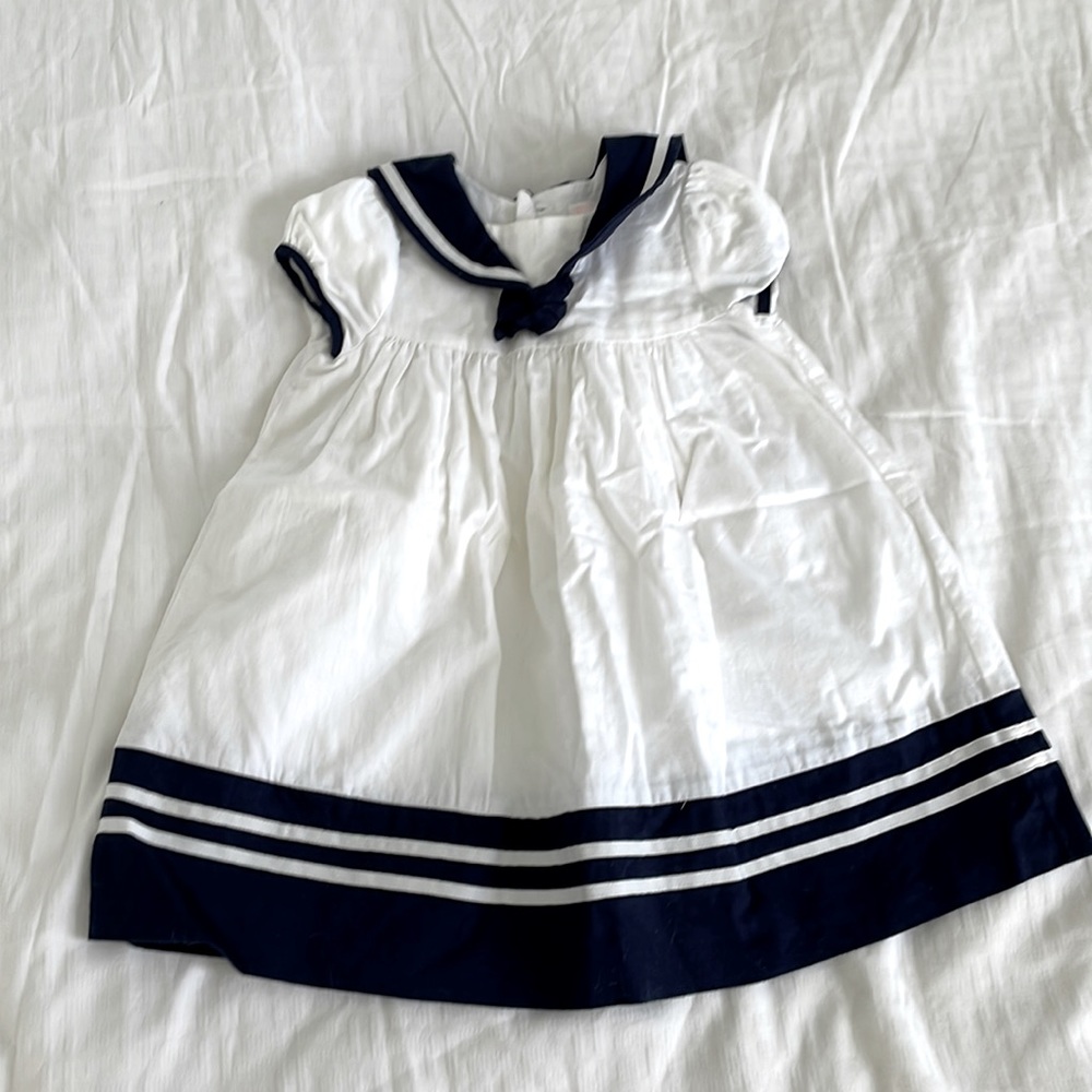 White and navy blue Janie and jack dress 6-12 months